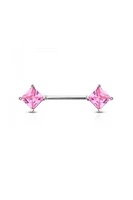 Claw-Set Pink Diamond Cut Crystal Nipple Barbell 14g