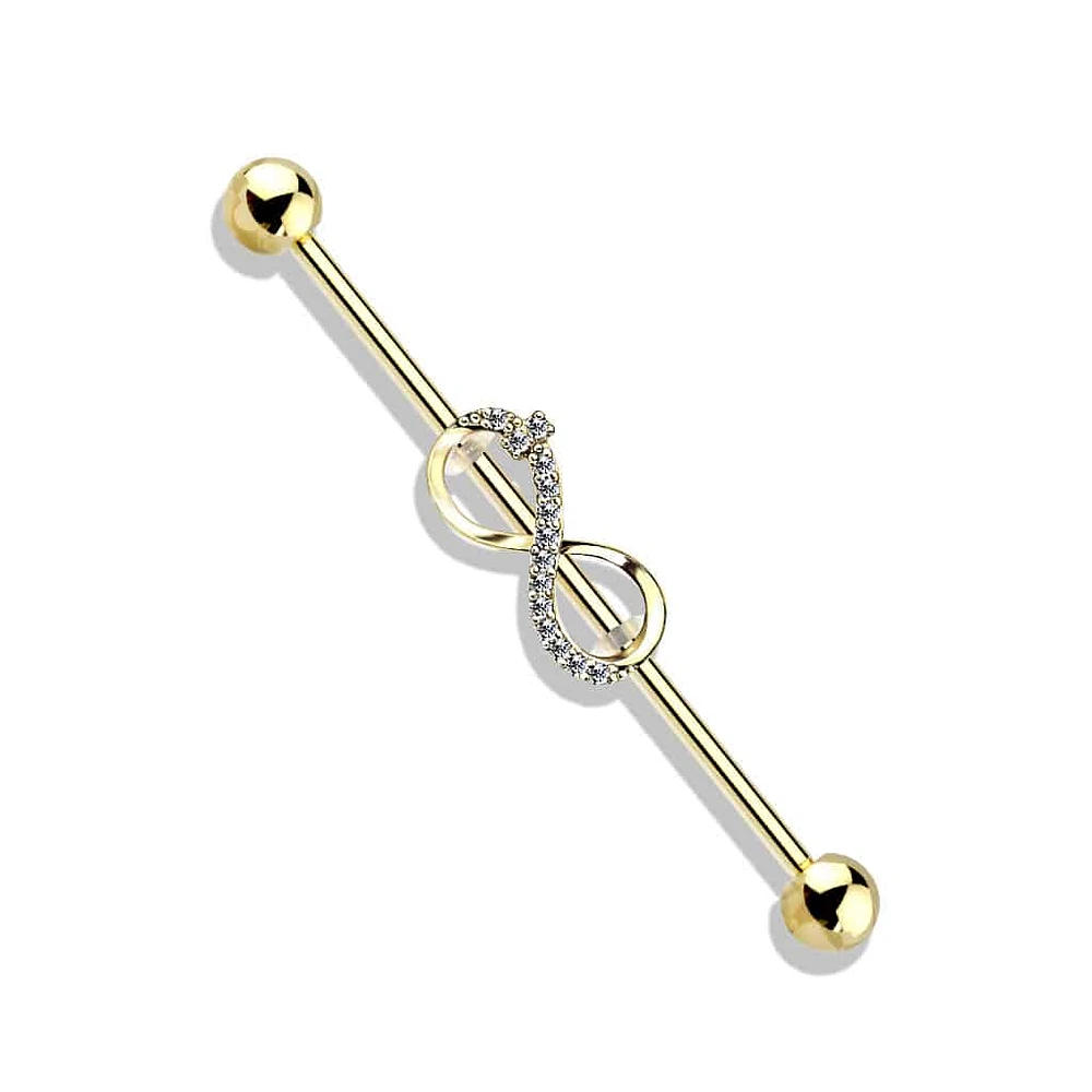 Crystal Infinity Sign Fancy Industrial Barbell 14g
