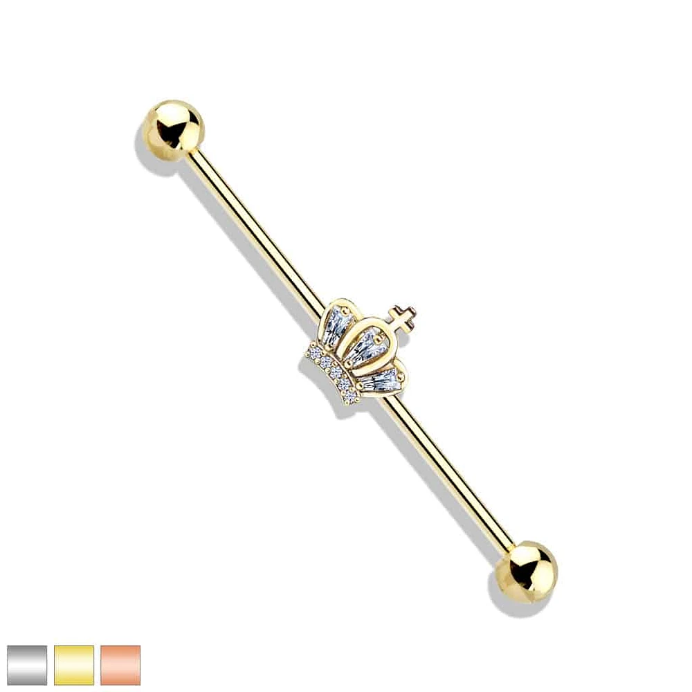 Crystal Crown Fancy Industrial Barbell 14g