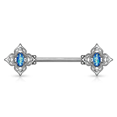 4 Point Filigree Oval Opal Nipple Barbell 14g