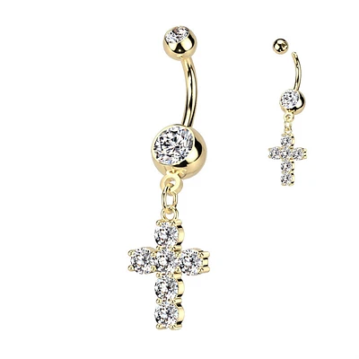 Crystal Chain Cross Navel Dangle 14g