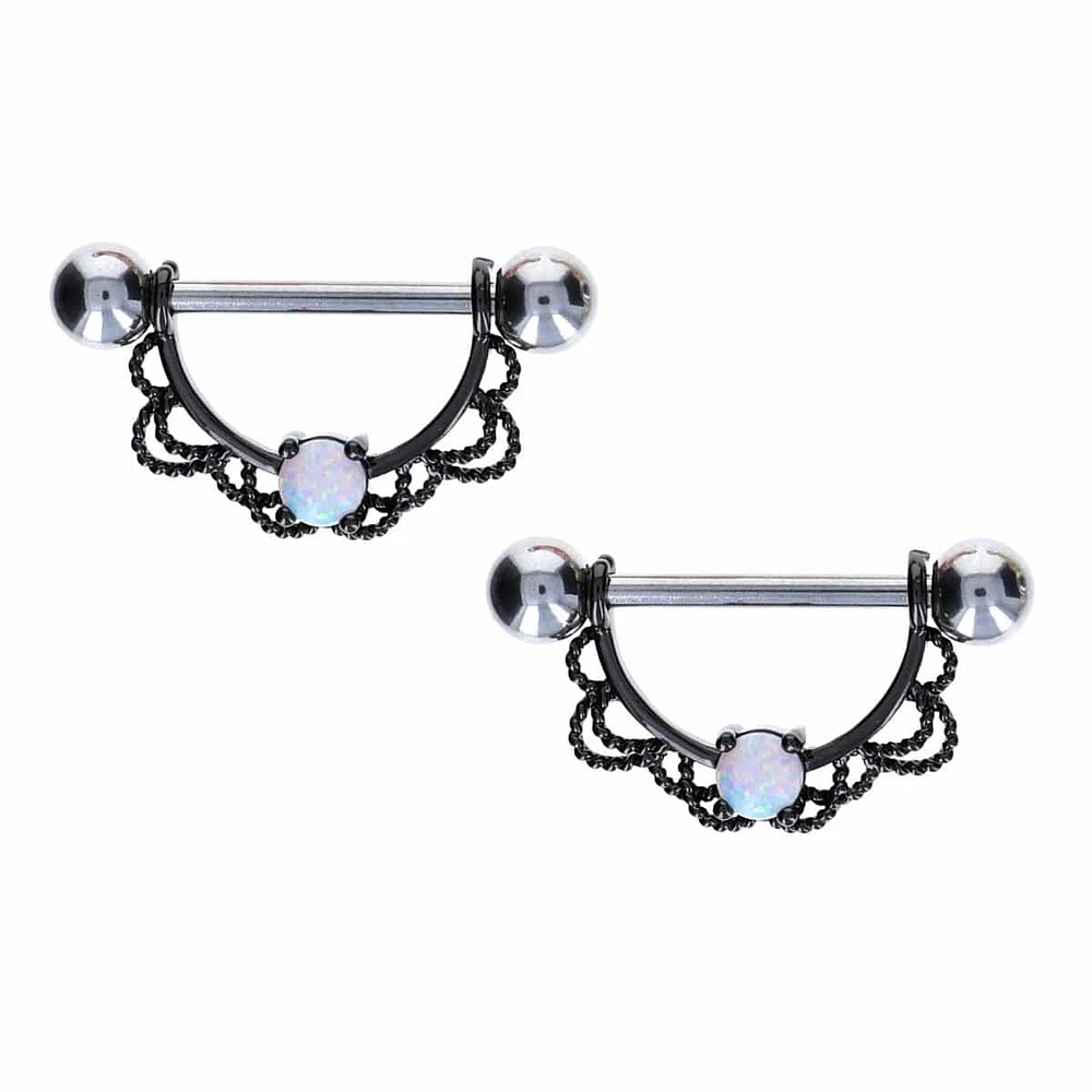 Filigree + White Opal Nipple Shield 14g