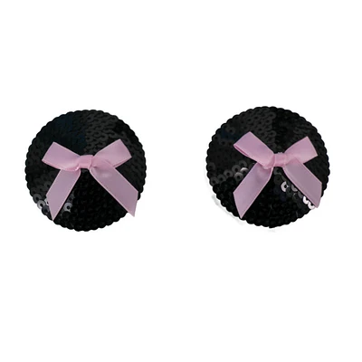 Sequin Pasties With Pink Ribbon Bow
