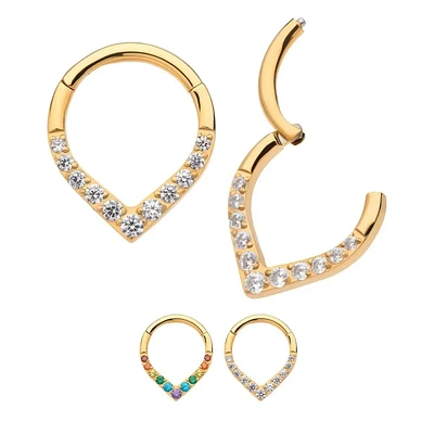 Teardrop 11 Gem 24Kt Gold Hinged Hoop