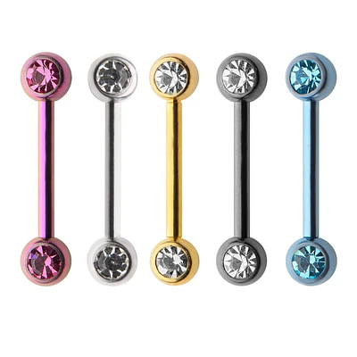 14g Front Facing Bezel Set Side Gems Nipple Bar