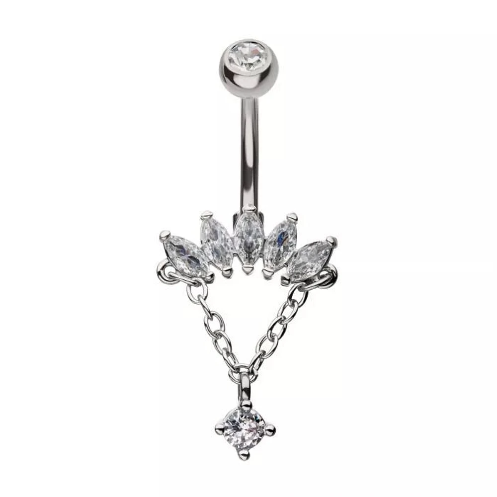 5 Marquise Gems With 1 Round Gem On Chain