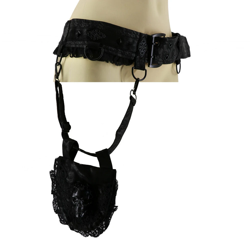 Pleather Belted Skull Laced Waist Bag