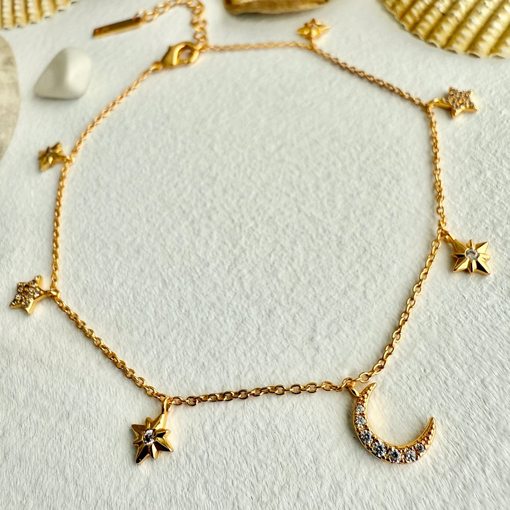 Andromeda Stars & Moon Charm Anklet In Gold