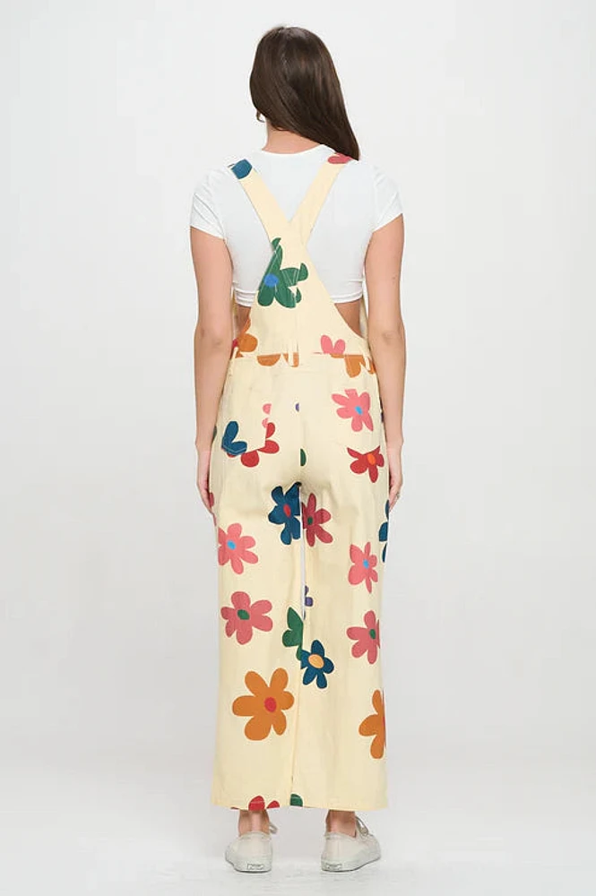 Colorful Daisy Print Overalls