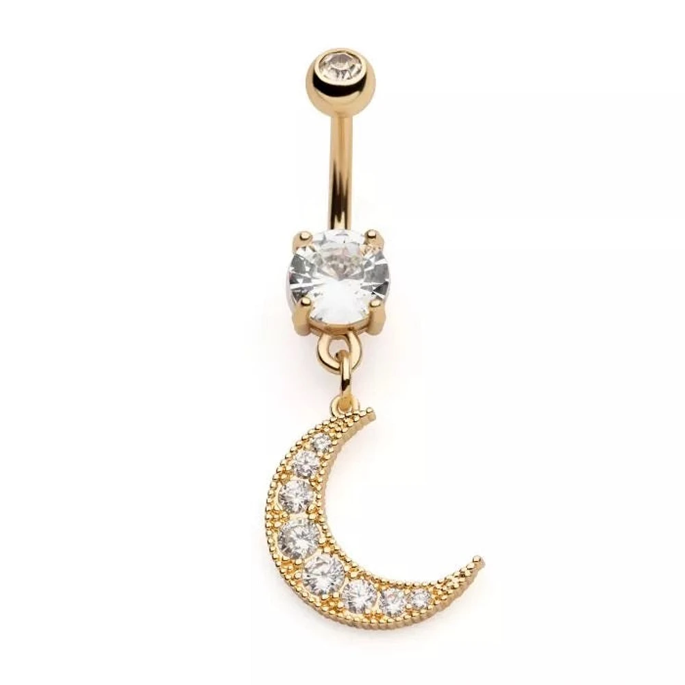 Beaded Crescent Moon 8 Gem Navel