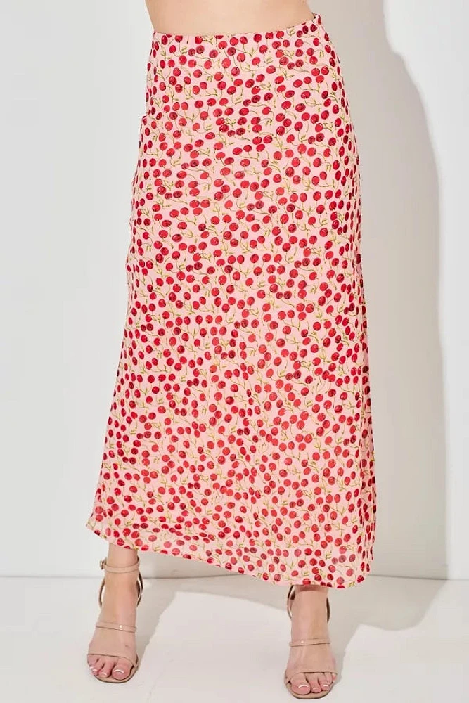 Plus Size Cherry Print Maxi Skirt