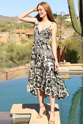 Black/White Spaghetti Strap V Neck Maxi Dress