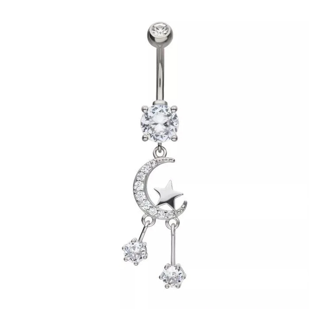 Crescent Moon With Star & 2 Prong Gem Dangle