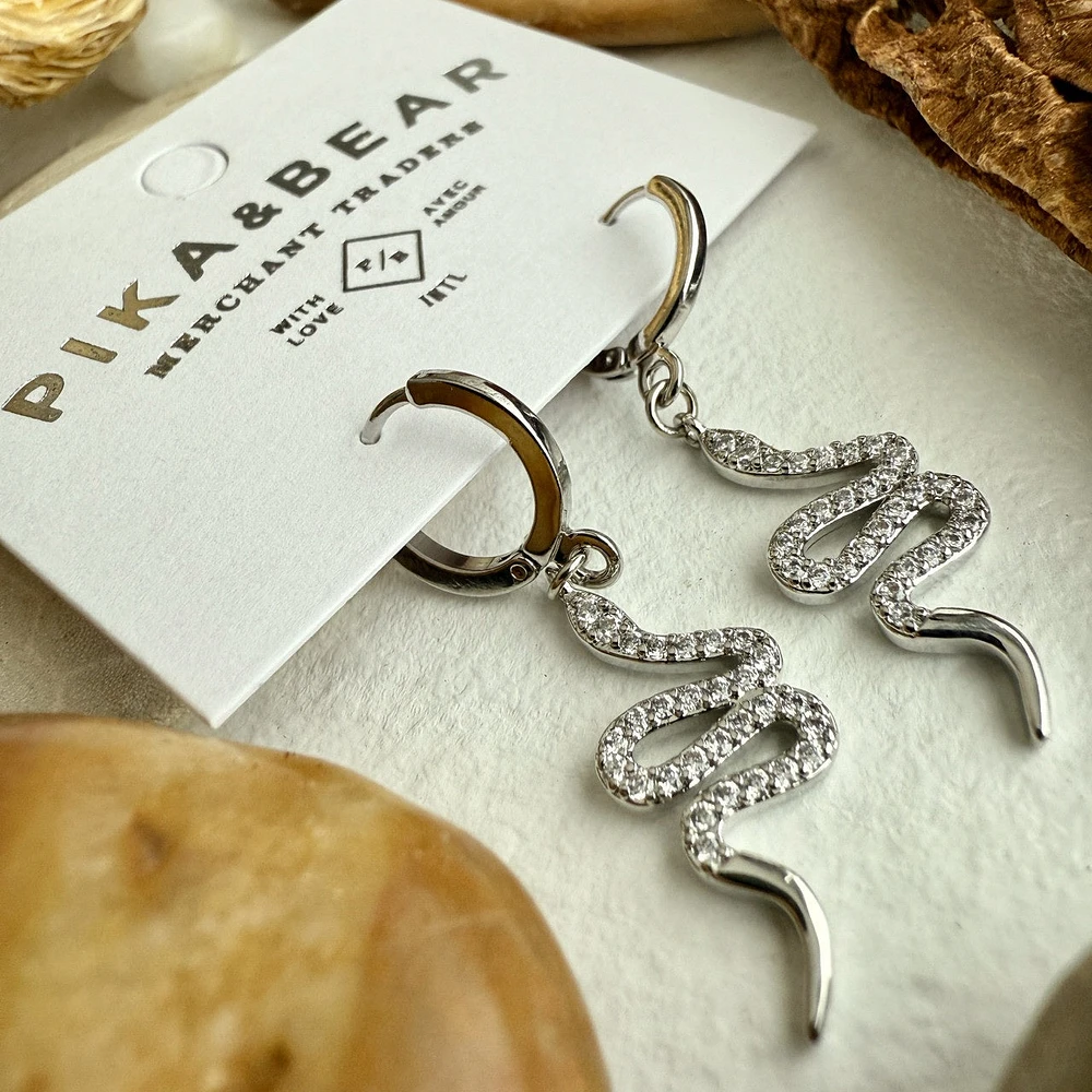"Diamond Back" Pavé Snake Charm Hugger Hoop Earrings