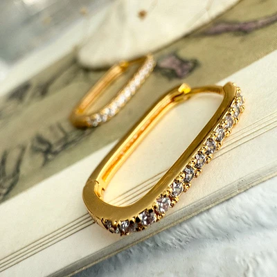 Bialto Zircon Paperclip Hoop Earrings Gold