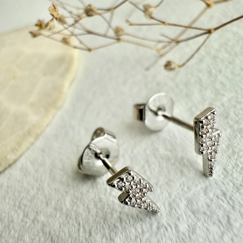 Silver Ride The Lightning Stud Earrings