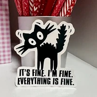 Everything Is Fine Scared Black Cat Halloween Sticker
