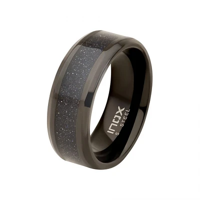 Black Ring Blue Sand Inlay Size 8