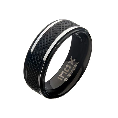 Anillo acolchado de acero inoxidable mate y IP negro, tamaño 9