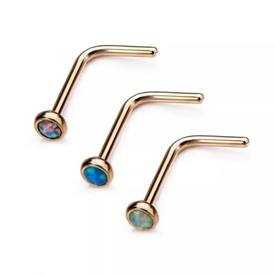 20g PVD L-Shape 2mm Opal Bezel Set Gem