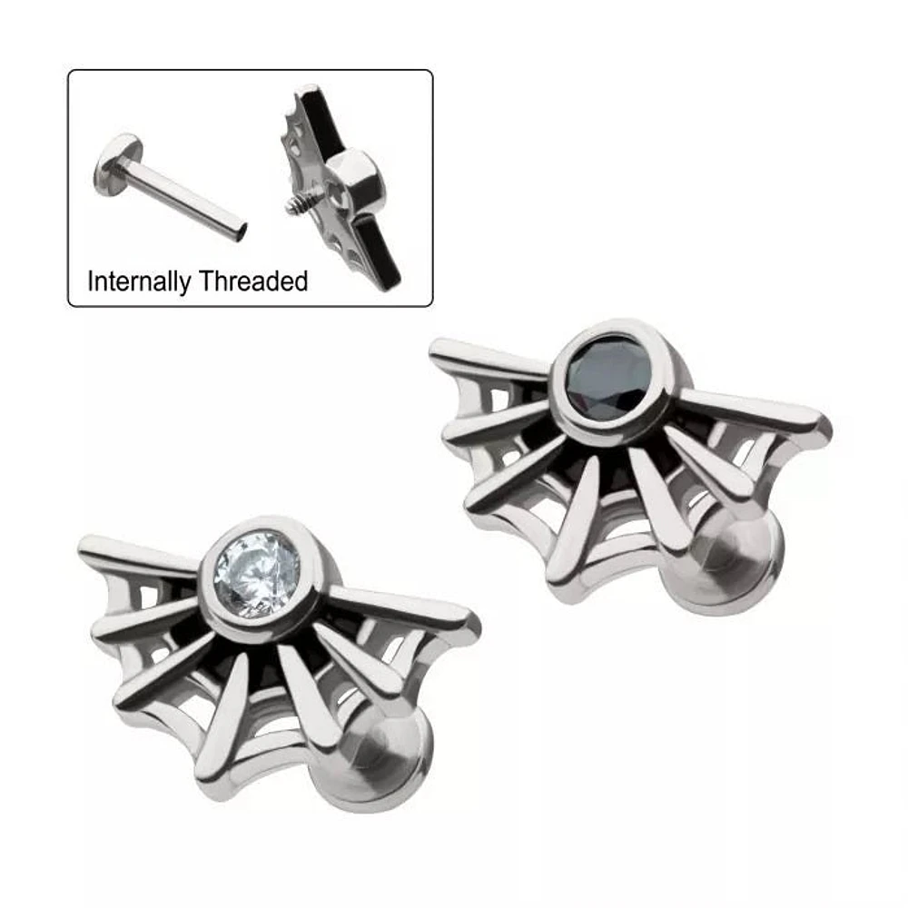 Half Spiderweb Labret With Bezel Gem