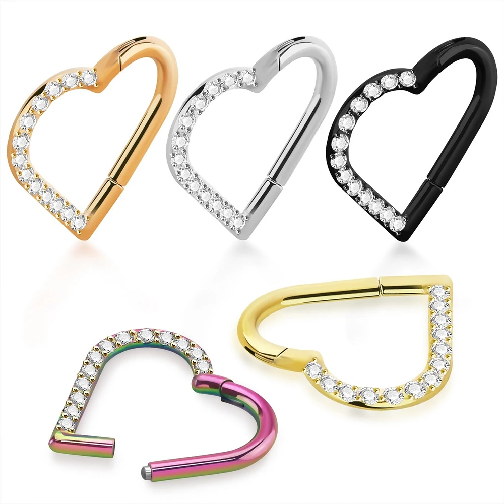Heart Prong Gems Hinged Hoop