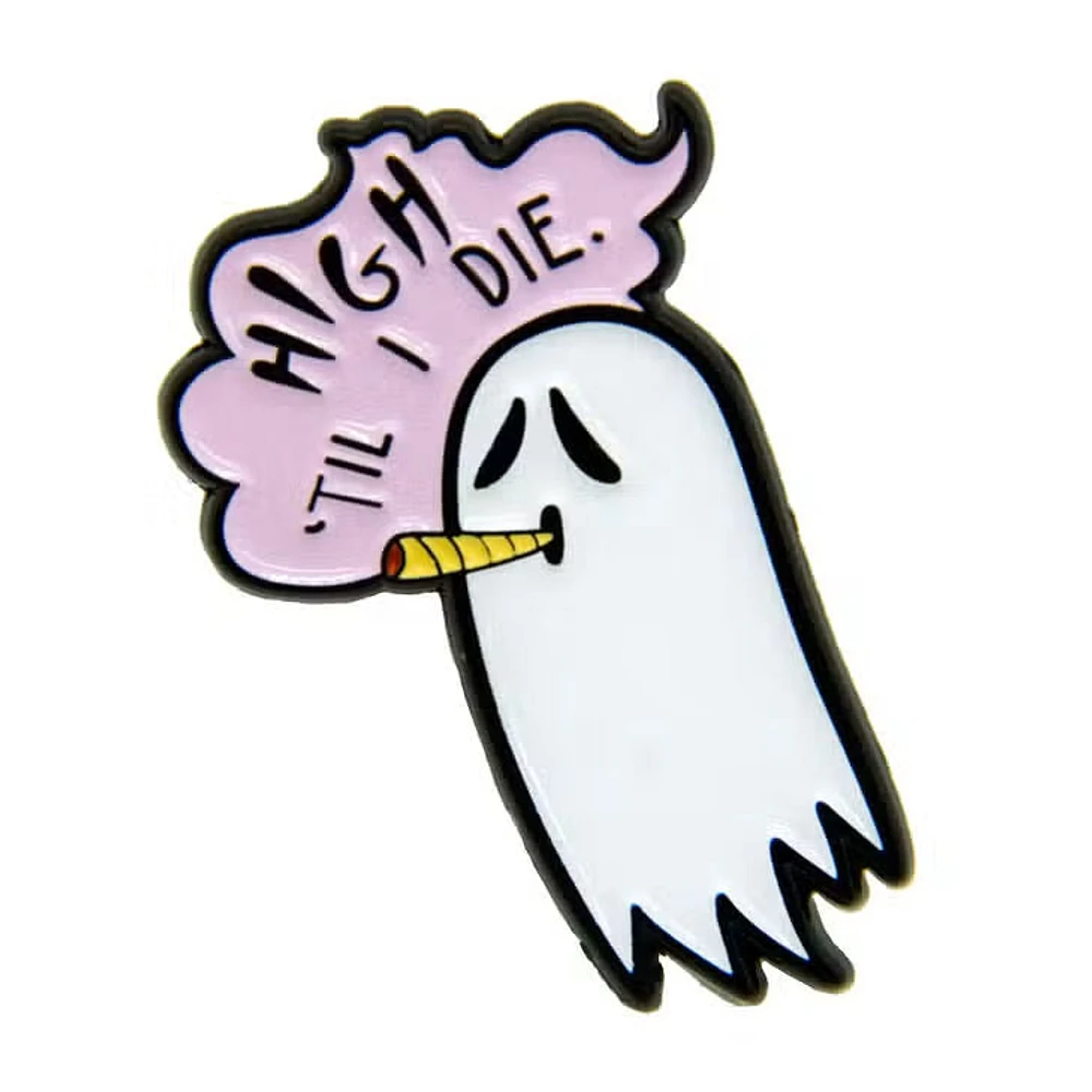 High Till I Die Ghost Smoking Pot Pin