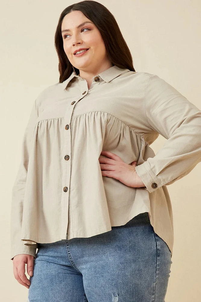 Plus Corduroy Collared Button Up