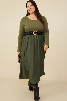 Ribbed Knit Midi Scoop Neck Dress Plus