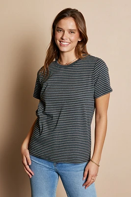 Stripe Short Sleeve Knit Top