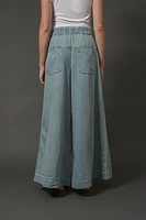Yoke Pintuck Wide Leg Denim Pants
