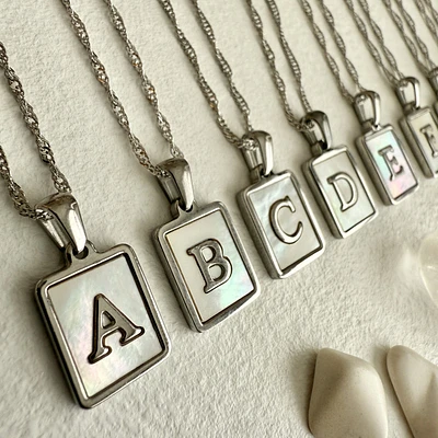 Silver Carrie Mother Of Pearl Inlayed Initial Charm Necklace Letter D