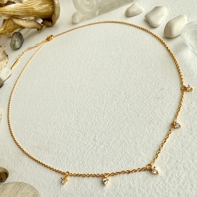 Avalon Tiny Zircon Drops Charm Necklace In Gold