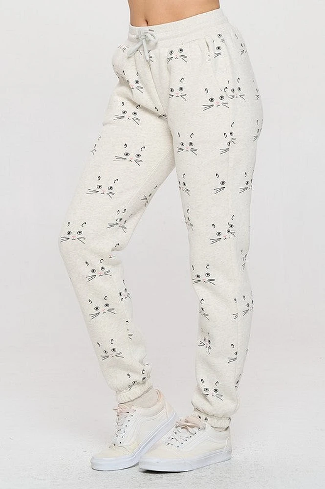 Cat Face Print Sweatpants