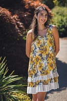 Yellow Sunflower Crinkle Ruffle Hem Dress