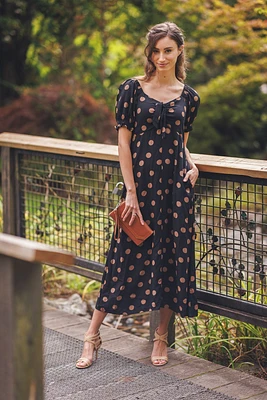 Polka Dot V-Neck Off The Shoulder Dress