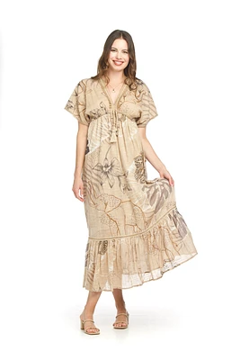 Mixed Print Cotton V-Neck Maxi Dress