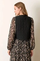 Printed Flower Checker Vest With Tie Detail