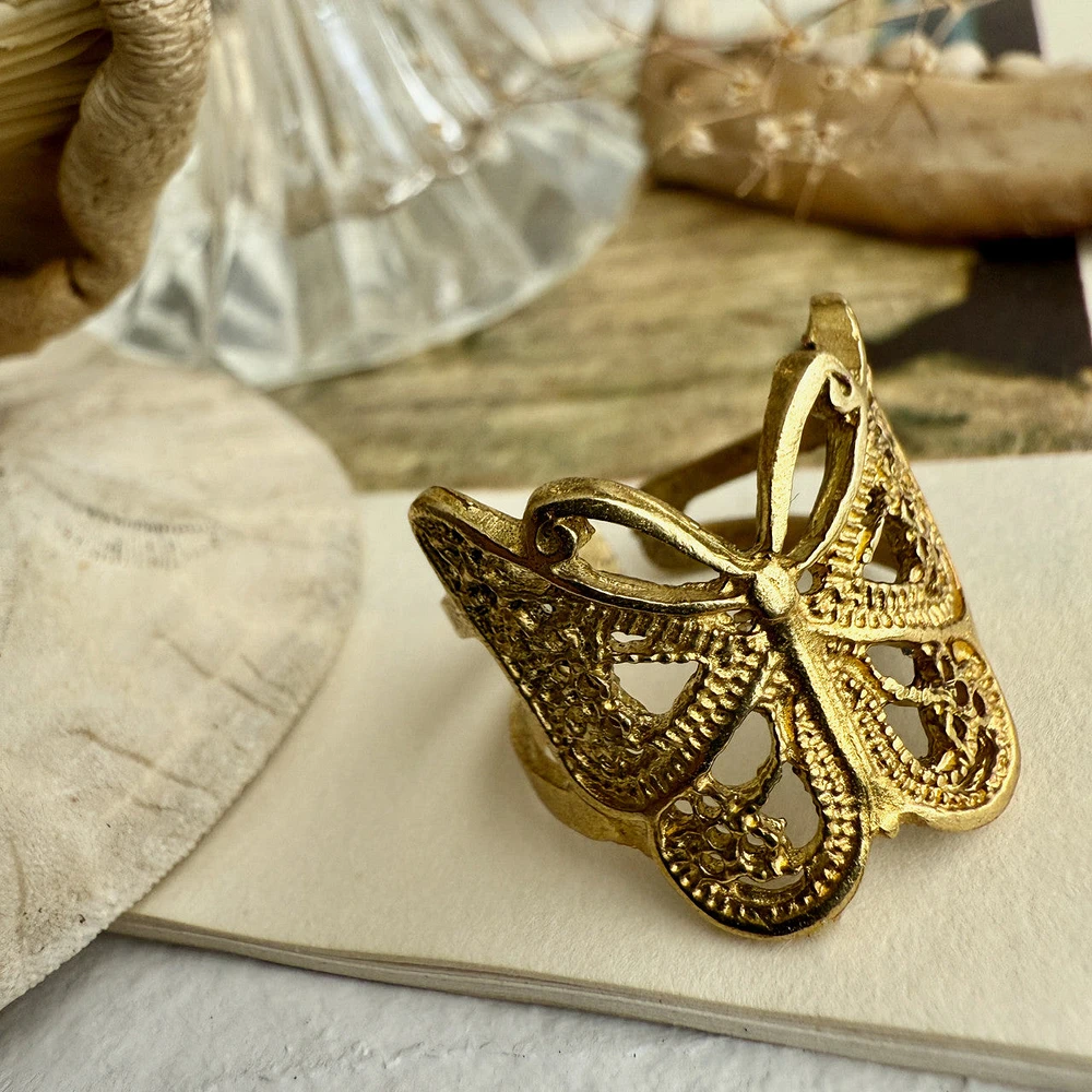 Yumi Butterfly Ring in Raw Brass