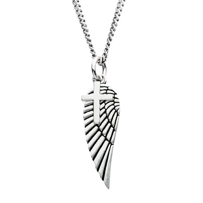 925 Silver Oxidized Wing Cross Pendant With Chain
