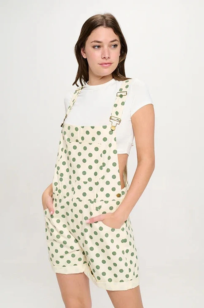 Retro Polka Dot Shortalls Green