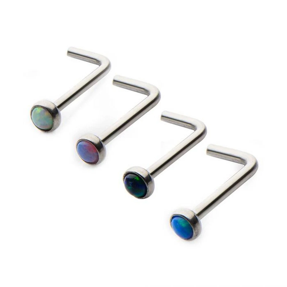 20g Surgical Steel L-Shaped 2mm Opal Bezel