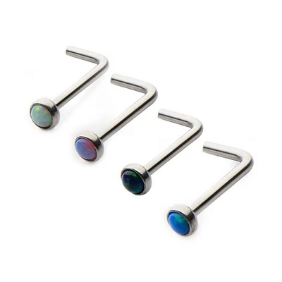 20g Surgical Steel L-Shaped 2mm Opal Bezel