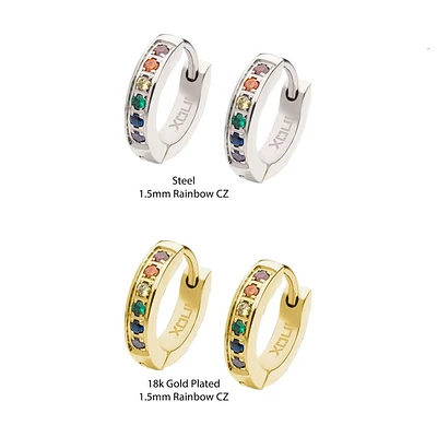 6 Rainbow CZ Steel Huggie Earrings
