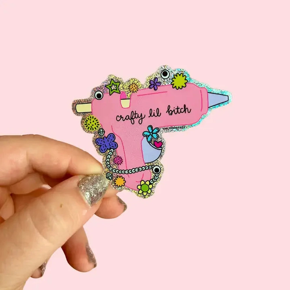 Crafty Lil Bitch Hot Glue Gun Holo Glitter Sticker