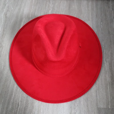 Premium Suede Fedora Hat Stiff Brim Red