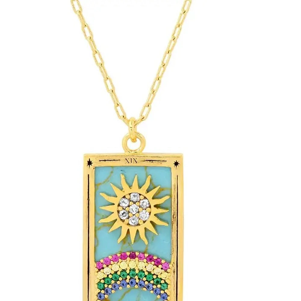 Tarot Card Necklace - Sun - 14k Gold Stainless Steel