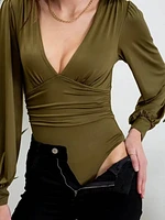 Deep V-Neck Long Sleeve Bodysuit