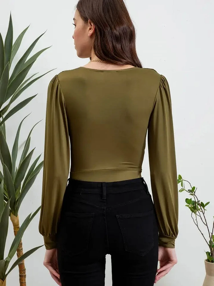 Deep V-Neck Long Sleeve Bodysuit