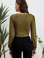 Deep V-Neck Long Sleeve Bodysuit